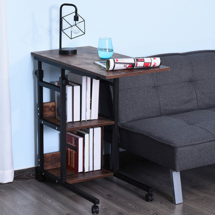 Adjustable coffee table in black metal with wheels & 2 shelves