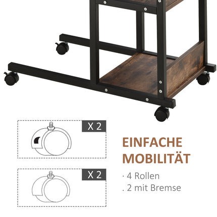 Adjustable coffee table in black metal with wheels & 2 shelves