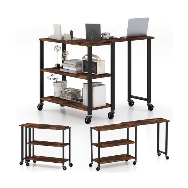 Side table wooden coffee table L-shaped table top 360° rotatable 3 levels living room table vintage 101 x 82.5 x 72.5 cm
