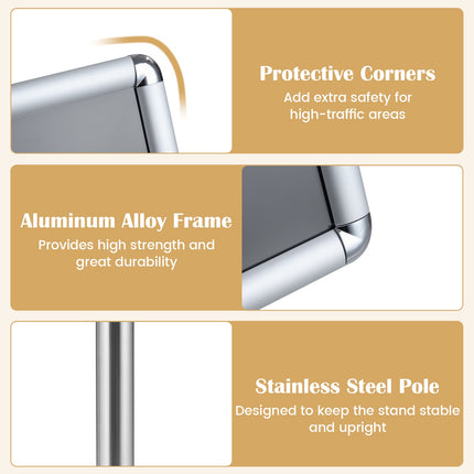 Sign Holder Stand, 8.5x11 Inch, Adjustable Height, Silver