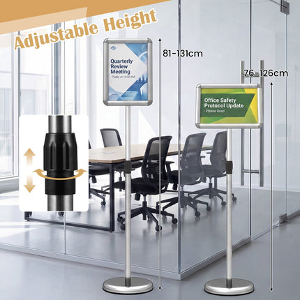 Sign Holder Stand, 8.5x11 Inch, Adjustable Height, Silver