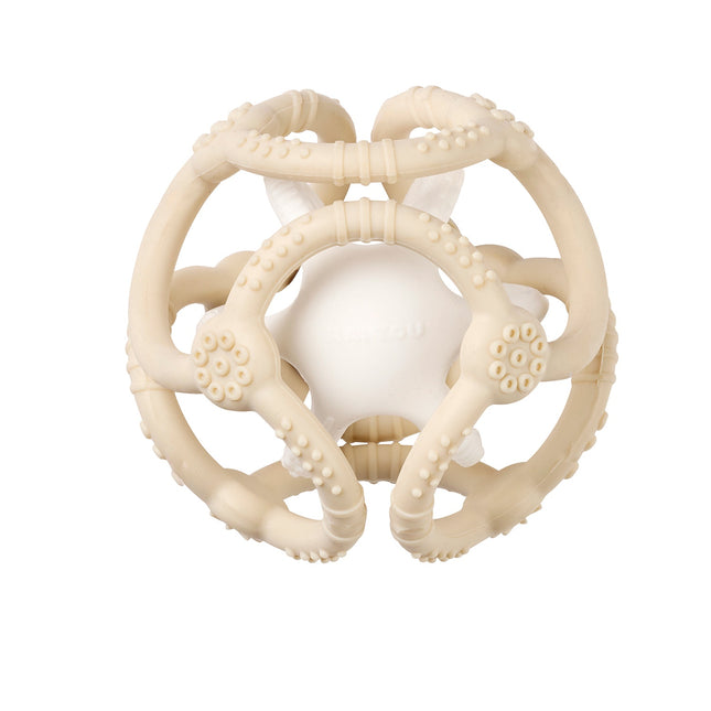 Silicone Teether and Rattle Set of 2 Balls, Beige and White