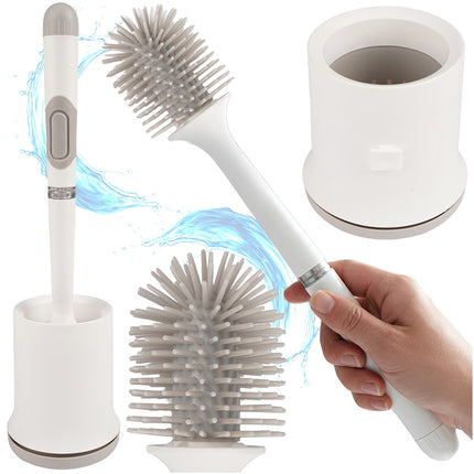 Silicone Toilet Brush with Holder, White, Antibacterial