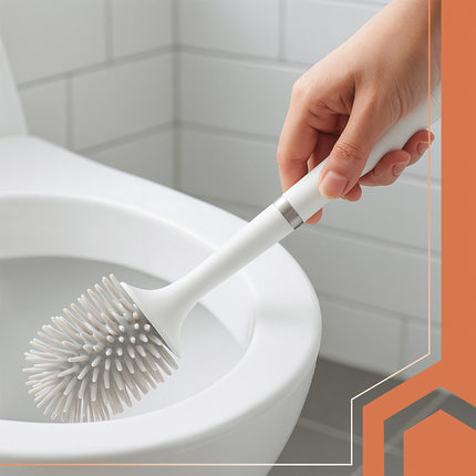 Silicone Toilet Brush with Holder, White, Antibacterial
