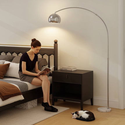 Silver Arc Floor Lamp with Marble Base, Adjustable Head