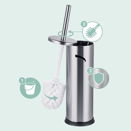 Silver Bathroom Set: Toilet Roll Holder & Brush
