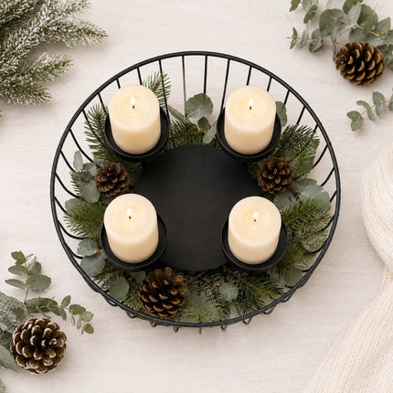 Silver Metal Advent Wreath Bowl – 33 cm Steel Holder