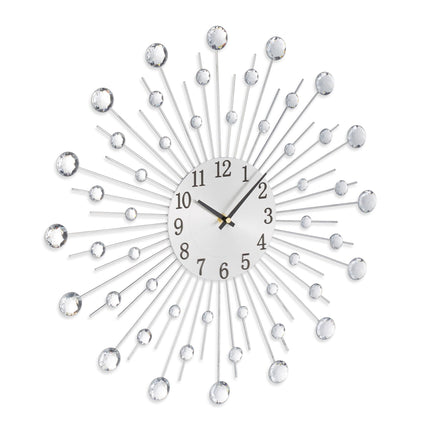 Silver Wall Clock with Glittering Stones, 50cm Diameter
