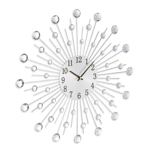 Silver Wall Clock with Glittering Stones, 50cm Diameter