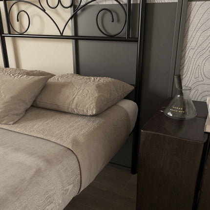 Single Bed Frame, Black Steel, 90x200 cm, Storage Space