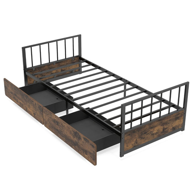 Single Bed Frame with 2 Drawers, Headboard, Footboard