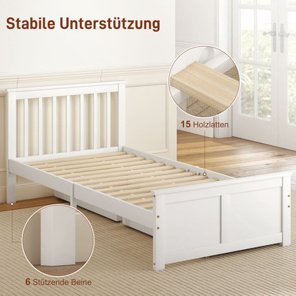 Single Bed Frame with Drawers, Wood, 90x200 cm, White