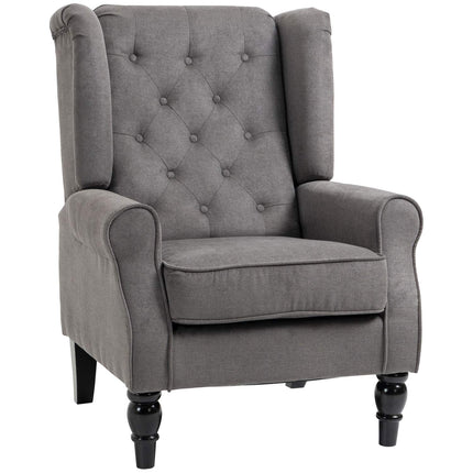 Wingback Relax chair, dark gray polyester, wooden legs