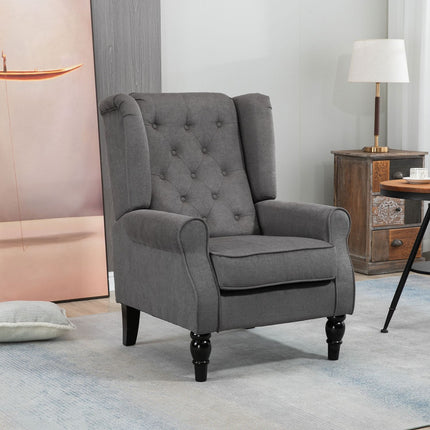 Wingback Relax chair, dark gray polyester, wooden legs