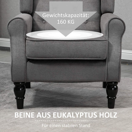Wingback Relax chair, dark gray polyester, wooden legs