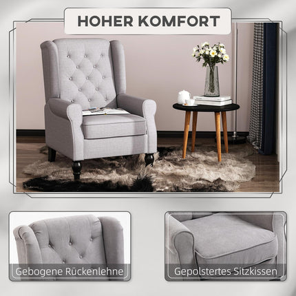 Gray Wingback Accent Chair, Tufted, Polyester, 74x86x102cm