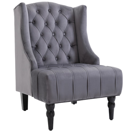 Gray Velvet Tufted Wing Chair - Comfortable relaxation seat