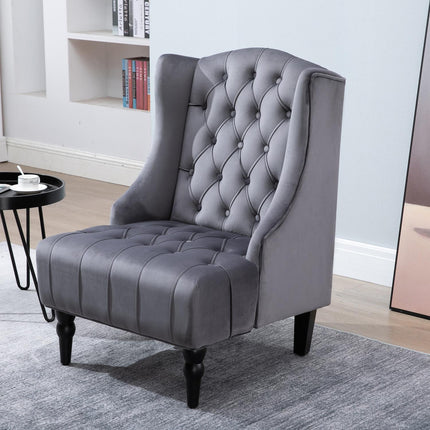 Gray Velvet Tufted Wing Chair - Comfortable relaxation seat