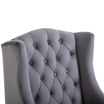 Gray Velvet Tufted Wing Chair - Comfortable relaxation seat