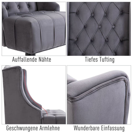 Gray Velvet Tufted Wing Chair - Comfortable relaxation seat
