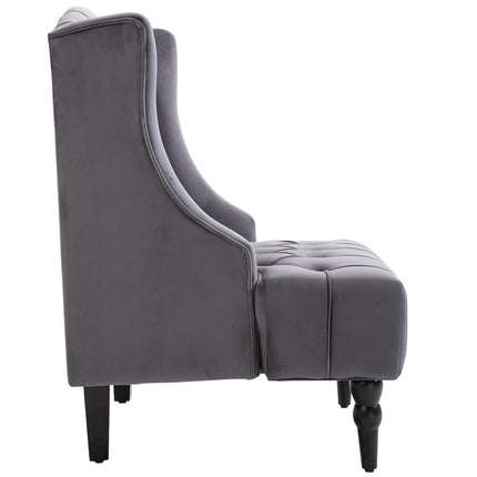 Gray Velvet Tufted Wing Chair - Comfortable relaxation seat