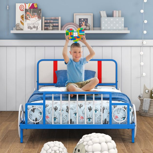 Single Kids Car Bed Frame With Upholstered Headboard