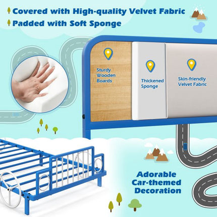Single Kids Car Bed Frame With Upholstered Headboard