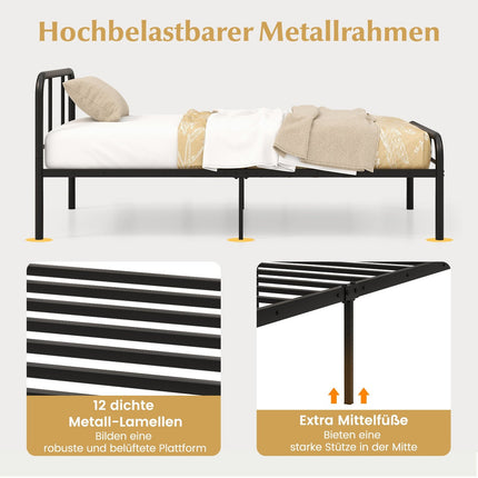 Single Metal Bed Frame with Headboard & Footboard, 90x200 cm