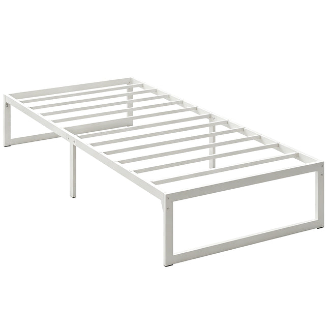Single Metal Bed Frame with Storage, 90 x 200 cm, White