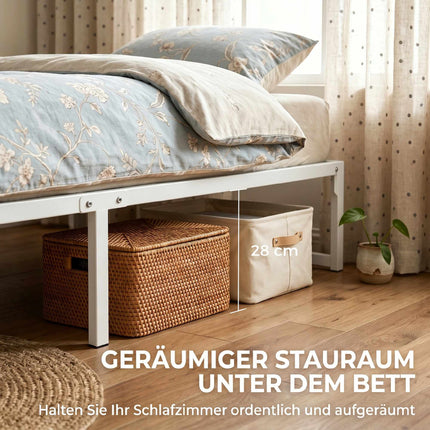 Single Metal Bed Frame with Storage, 90 x 200 cm, White