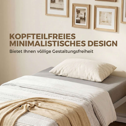 Single Metal Bed Frame with Storage, 90 x 200 cm, White