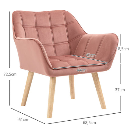Scandinavian velvet armchair with raised legs - 68.5 x 61 x 72.5 cm