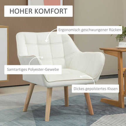 Cream Velvet-Look Armchair, raised legs, 64x62x72.5 cm