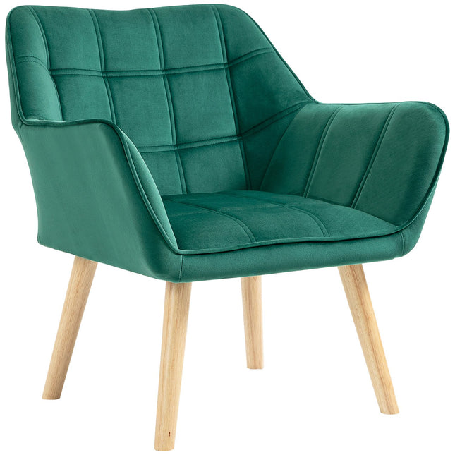 Velvet lounge chair, green, raised legs, 64x62x72.5 cm