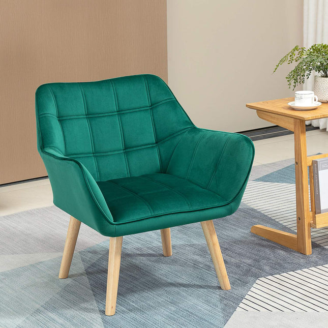 Velvet lounge chair, green, raised legs, 64x62x72.5 cm