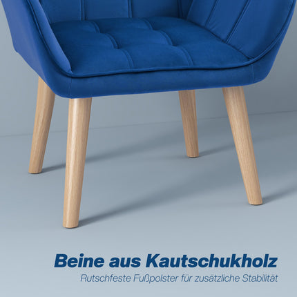 Velvet Wingback lounge chair, blue, raised legs, 67x61.5x71 cm