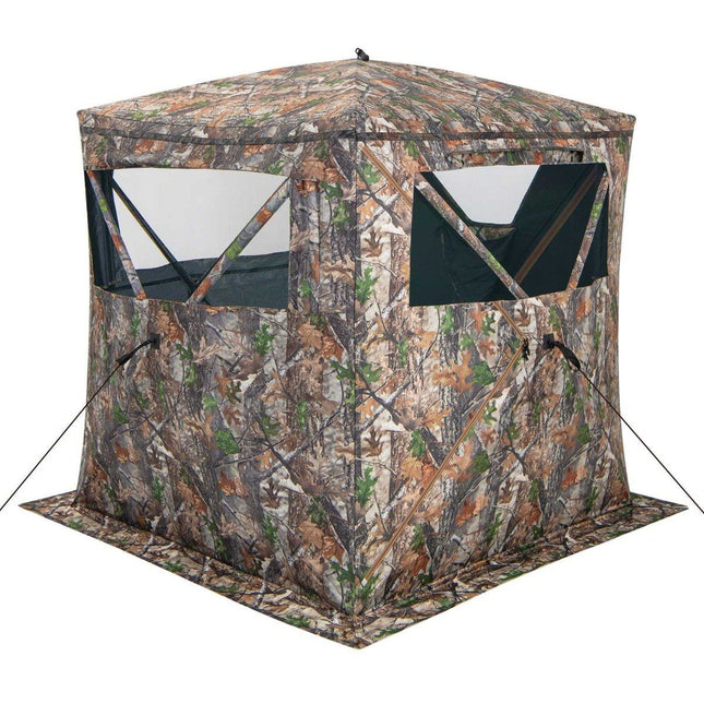 Single-sided transparent 270° hunting tent pop-up shelter for 2-3 people with silent sliding window & carrying bag hunting hideout