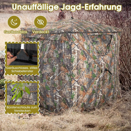 Single-sided transparent 270° hunting tent pop-up shelter for 2-3 people with silent sliding window & carrying bag hunting hideout