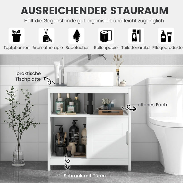 Sink base cabinet with 2 sliding doors bathroom base cabinet freestanding 60 x 30 x 60 cm white