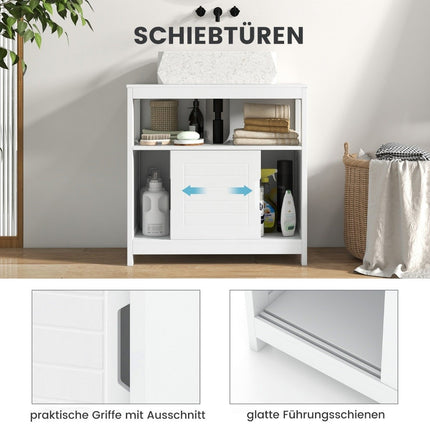 Sink base cabinet with 2 sliding doors bathroom base cabinet freestanding 60 x 30 x 60 cm white