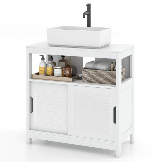 Sink base cabinet with 2 sliding doors bathroom base cabinet freestanding 60 x 30 x 60 cm white