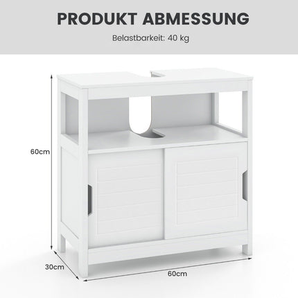 Sink base cabinet with 2 sliding doors bathroom base cabinet freestanding 60 x 30 x 60 cm white