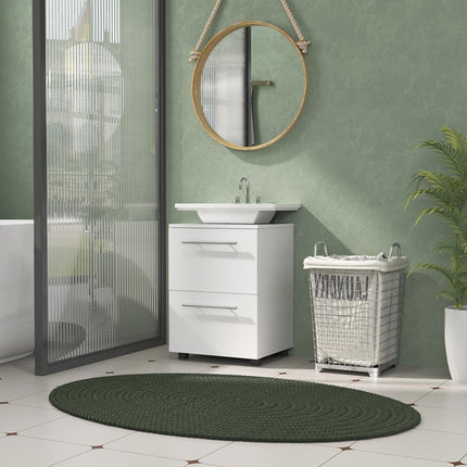 Bathroom base cabinet with drawer and tilt protection
