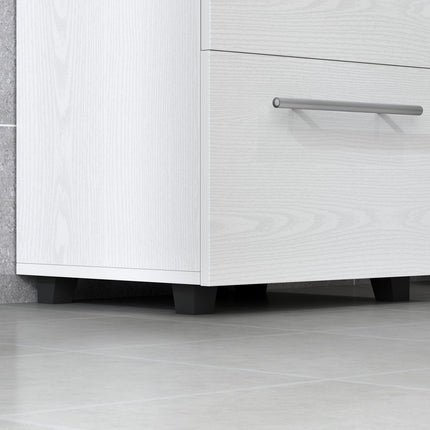 Bathroom base cabinet with drawer and tilt protection