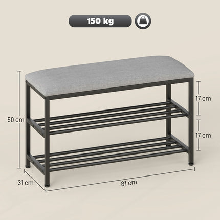 Sitzbank mit Stauraum, Schuhregal, Schwarz, 81x31x50 cm
