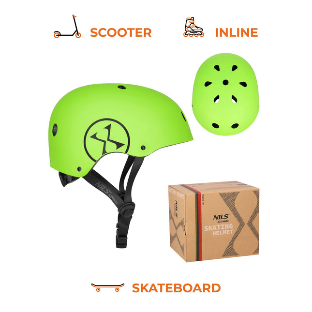 Skate Helmet, Adjustable Dial, Green M 55–58 cm
