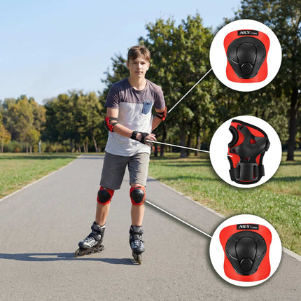 Skate Protective Gear Set, Wrist Elbow Knee, Red XS