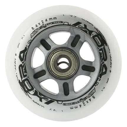 Skateboard Wheels 84x24 82A, White, ABEC-7 Bearings Set