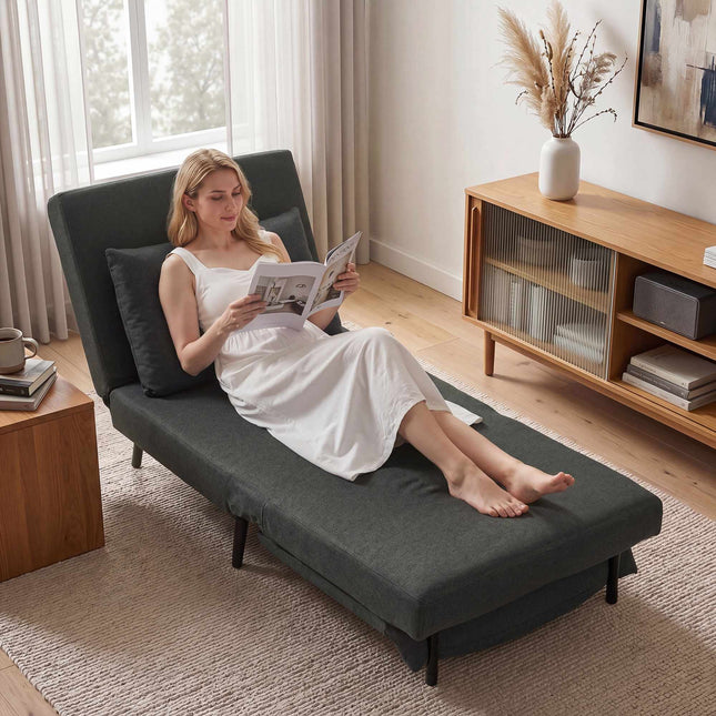 Sleeper Chair Bed, 3-in-1 Fold-Out Linen-Look, Dark Gray