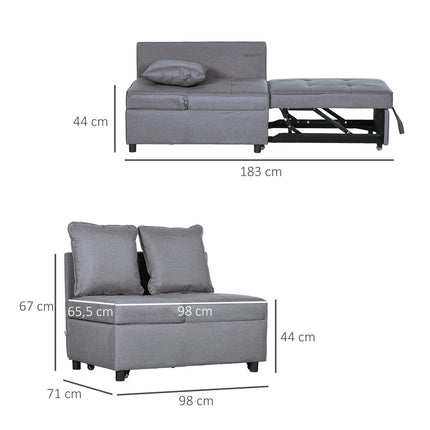 Sleeper chair, 2-seater armchair with bed function, foldable upholstered armchair with 2 cushions, linen-look cover, dark grey